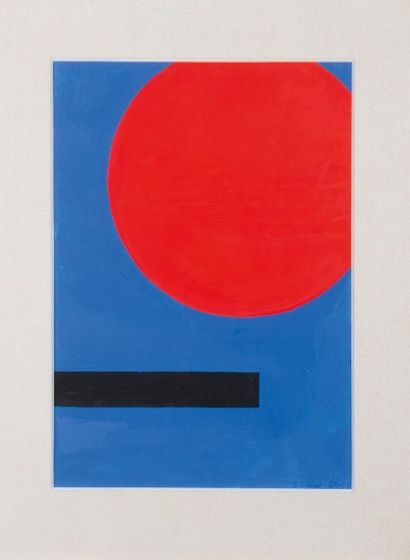 Jo Delahaut (1911-1992) 
Cercle rouge et rectangle noir sur fond bleu, 1962
Gouache...