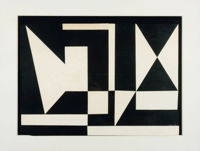 Jo Delahaut (1911-1992) 
Formes blanches sur fond noir, 1950
Collage sur papier noir.
Signé...