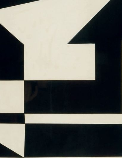 Jo Delahaut (1911-1992) 
Formes blanches sur fond noir, 1950
Collage sur papier noir.
Signé...