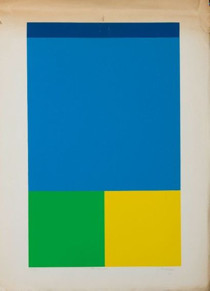 Jo Delahaut (1911-1992) 
Bleu-vert-jaune, 1968
Sérigraphie.
Signée, titrée, datée...