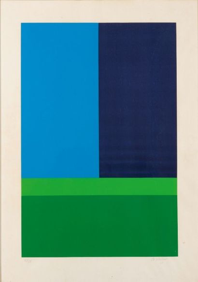 Jo Delahaut (1911-1992) 
Composition verte et bleue
Sérigraphie numérotée 47/75.
Signée...