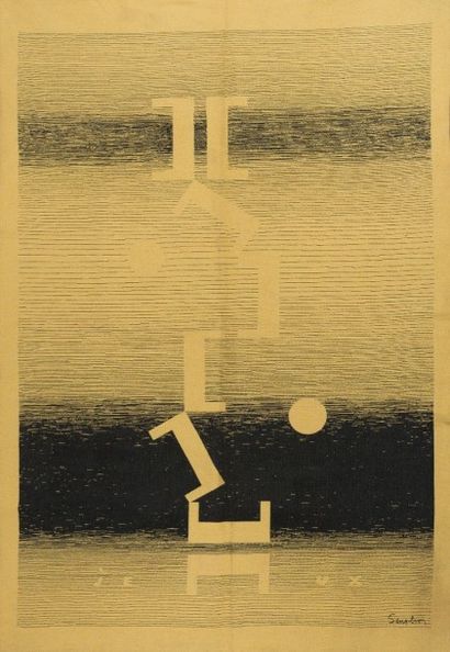 Michel SEUPHOR (1901-1999) 
Les jeux sur l'axe
Tapis.
Signé.
H_238 cm L_170 cm