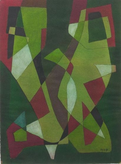 GUILLAUME VANDEN BORRE (1896-1984) 
Composition, 1963
Techhnique mixte sur papier.
Monogrammé...
