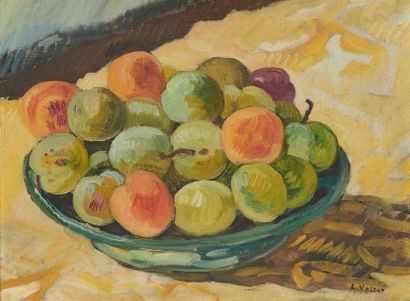 Louis VALTAT (1869-1952) 
Nature morte: le plat de prunes
Huile sur toile, signée...