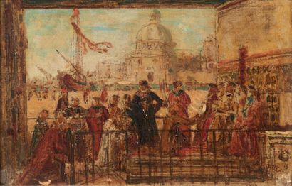 Félix ZIEM (1821-1911) 
Loggia à Venise
Huile sur toile, porte le cachet de l'atelier...