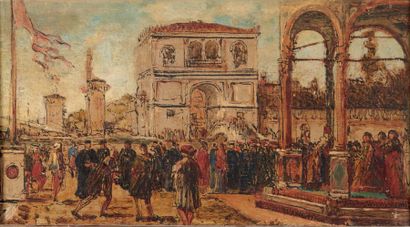 Félix ZIEM (1821-1911) 
Venise
Huile sur papier contrecollé sur toile.
H_21 cm L_36...