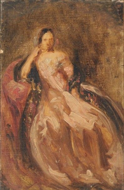 Félix ZIEM (1821-1911) 
Femme assise
Huile sur papier contrecollé sur carton (état...