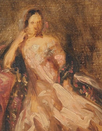 Félix ZIEM (1821-1911) 
Femme assise
Huile sur papier contrecollé sur carton (état...