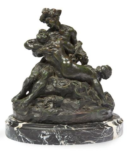Jules DALOU (1838-1902) 
Bacchus consolant Ariane
Epreuve en bronze patiné, patine...
