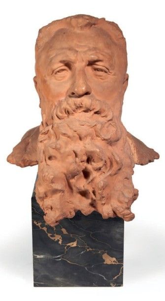 Jules DESBOIS (1851-1935) 
Rodin (vers 1901)
Terre cuite, signée (restaurations).
H_40...