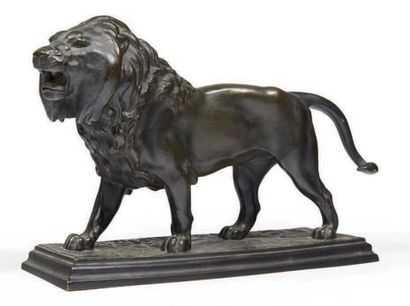 Alfred BARYE (1839-1882) 
Lion debout
Epreuve en bronze patiné, signée.
H_15,5 cm...