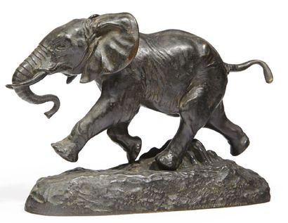 Antoine-Louis BARYE (1795-1875) 
Eléphant du Sénégal
Epreuve en bronze patiné, signée,...