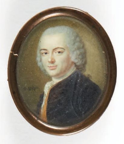 JEAN-DANIEL WELPER (1730-1789) 
Portrait de jeune homme à l'habit bleu
Miniature...