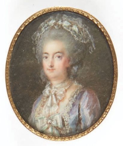 PIERRE-ADOLPHE HALL (1739-1793) 
Portrait de jeune femme à la robe rose
Miniature...