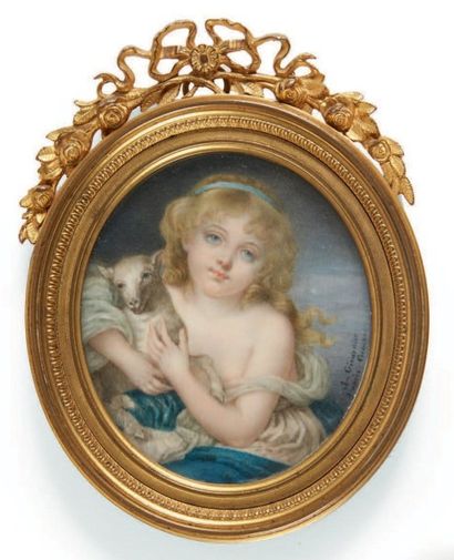 J.GIRARDIER (ÉCOLE FRANÇAISE DU XIXE SIÈCLE) 
Portrait de jeune fille tenant une...