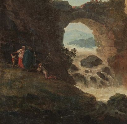 Hubert ROBERT (Paris 1733 - 1808) 
Le petit pont
Toile.
H_41 cm L_32,5 cm
Provenance:
-...