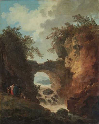Hubert ROBERT (Paris 1733 - 1808) 
Le petit pont
Toile.
H_41 cm L_32,5 cm
Provenance:
-...