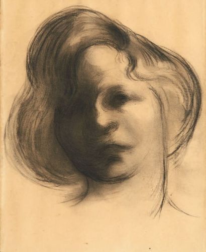 Eugène CARRIÈRE (1849-1906) 
Portrait d'enfant
Dessin au fusain et à l'estompe.
H_25...