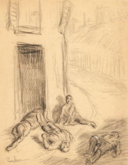 Maximilien Luce (1858-1941) 
Les blessés
Dessin au fusain et à l'estompe, signé en...