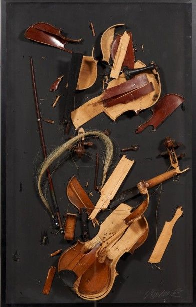 ARMAN (1928-2005) 
Bach 2 violin concerto, 1963
Pièce unique.
Technique mixte, collage...