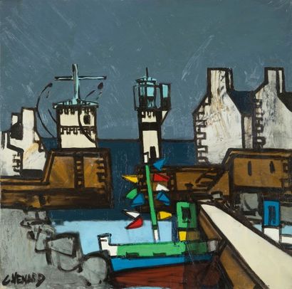 Claude VENARD (1913-1999) 
Le Port au phare
Huile sur toile.
Signée en bas à gauche.
H_75,5...
