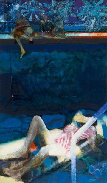 Paul AMBILLE (1930-2010) 
La Piscine, 1984
Huile sur toile.
Signée et datée en bas...