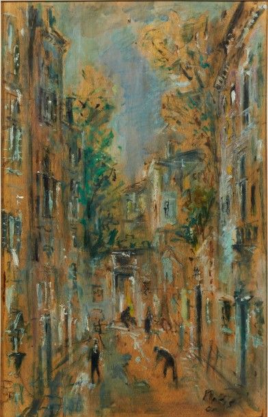 Filippo DE PISIS (1896-1956) 
La ruelle
Huile sur papier.
Signée en bas à droite.
H_80...