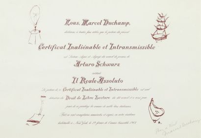 Marcel DUCHAMP (1887-1968) 
Certificat de lecture, Il Reale Absoluto, 1964
Lithographie...