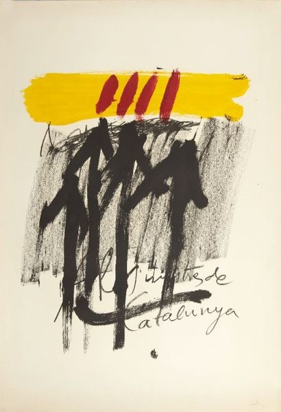 ANTONI TAPIES (1923-2012) 
Als Mestres de catalunya, 1974
Lithographie en couleurs.
Signée...