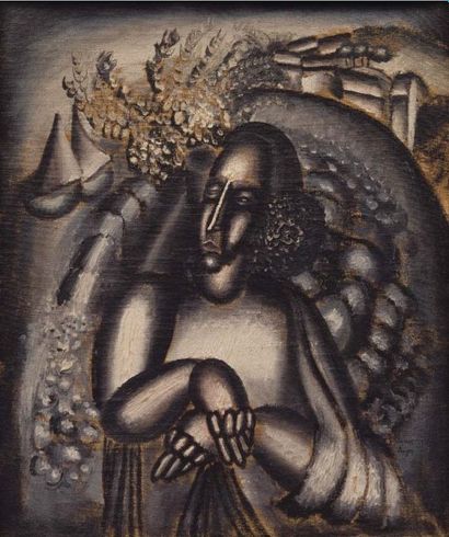 SUZANNE ROGER (1899-1986) Manière noire, ca 1925 Huile sur toile. Signée en bas à...