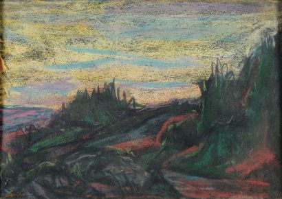 MAXIMILIEN LUCE (1858-1941) Paysage Pastel sur papier noir Signé en bas à gauche...