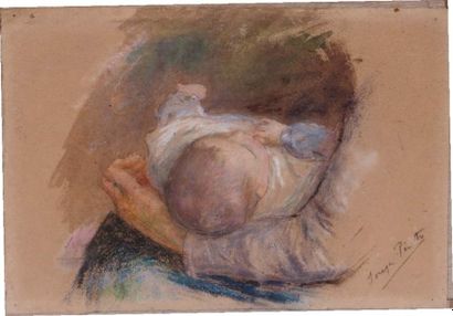 JOSÉ JULIO SOUSA PINTO (1855-1939) Étude de bébé Aquarelle, pastel et mine de plomb...