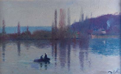 JOSEPH DELATTRE (1858-1912) Le lac Huile sur toile. Signée en bas à droite. H_32...
