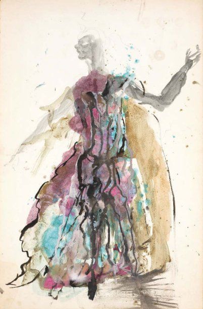JACQUES DUPONT (1909-1978) Costume de théatre Gouache et aquarelle sur papier. H_35...