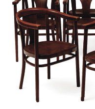 JOSEPH THONET Suite de huit fauteuils à assises garnies d'une galette en cuir bordeaux...