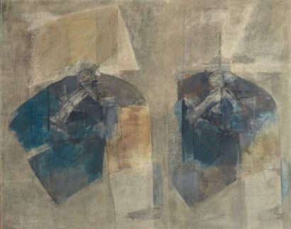 Albert BITRAN (né en 1929) Double verticale 1978-1984 Huile sur toile. Signée en...