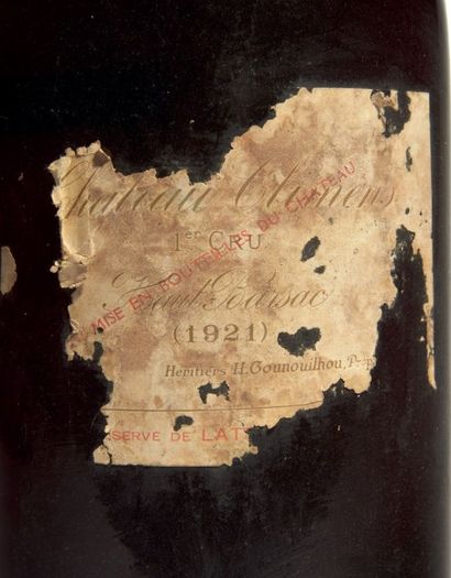 null 1 JÉROBOAM CHÂTEAU CLIMENS 1er cru BARSAC 1921
Étiquette déchirée, millésime...