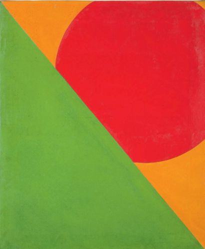 Jo Delahaut (1911-1992) 
Espace N° 12, Cercle rouge, Triangle vert, 1960.
Huile sur...