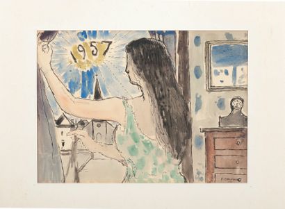 Paul DELVAUX (1897-1994) 
Femme devant la fenêtre, 1957
Encre de Chine et aquarelle...