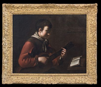 ÉCOLE FRANÇAISE vers 1640 
Jeune garçon jouant de la guitare
Toile
H_64,5 cm L_80,5...