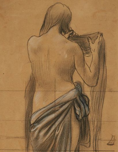 Pierre PUVIS DE CHAVANNES (1824-1898) 
Trois dessins dans un même montage
a - Femme...