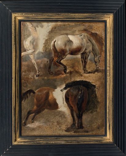 École Française du XIXe siècle 
Etude de chevaux
Papier marouflé sur toile
H_28 cm...