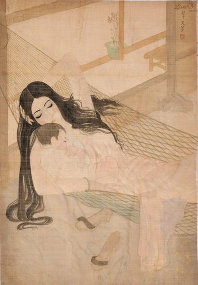 LE VAN DE (1906-1966) Femme et son enfant, Hanoï, 1932
Peinture sur soie.
Signée,...