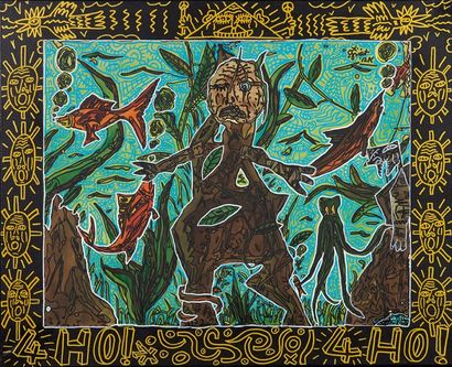 Robert COMBAS (Né en 1957) Les quatre HO!, 2008
Acrylique sur toile.
Signée en bas...