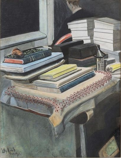Léon Spilliaert (1881-1946) Autoportrait aux livres, 1907 Pastel, gouache, craie...