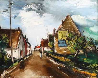 Maurice de Vlaminck (1876-1958) Rue de village Huile sur toile. Signée en bas à droite....