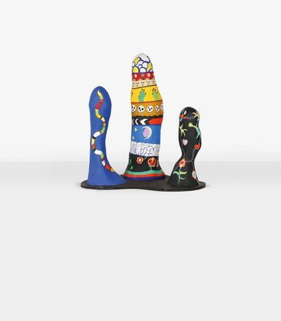 Niki de Saint Phalle (1930-2002) Trilogie des obélisques, 1987 Sculpture peinte en...
