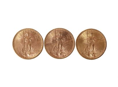 null Lot de 3 pièces de 20 dollars US "liberty". Années 1910 - 1923 - 1924
Poids...