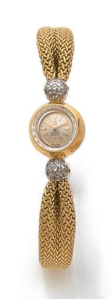 OMEGA Montre de dame en or jaune 18K (750°/°°), cadran rond, fond satiné, index batons,...