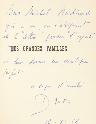 DRUON (Maurice) Les Grandes familles. Paris, René Julliard, 1948.
In-8. Demi chagrin...
